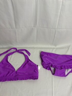 Beach Native 2 pc Purple BIKINI Set Swimsuit Ruffle Retro Size 14 Halter